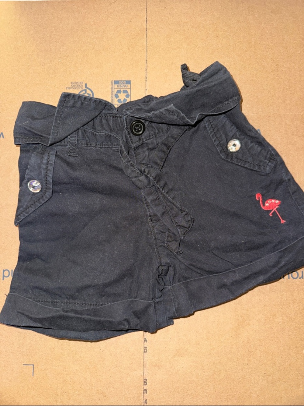 Gymboree Navy Shorts with Pink Flamingo Embroidery